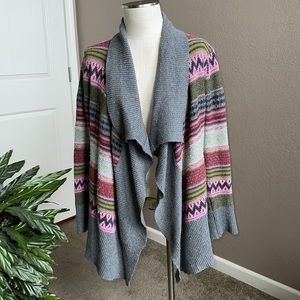Dylan by True Grit -  Grey/Multi-print Open Front Cardigan